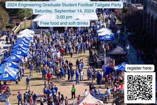 Image of football tailgate party with QR code for registration